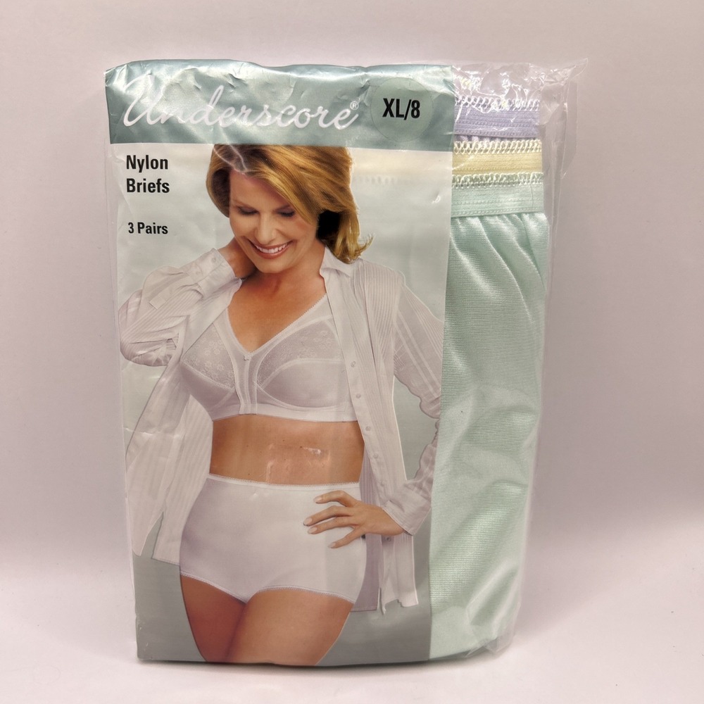 JCPenney Underscore Panties Hi-Waist Nylon Briefs 3 Pairs Sz XL/8 Pastels NOS